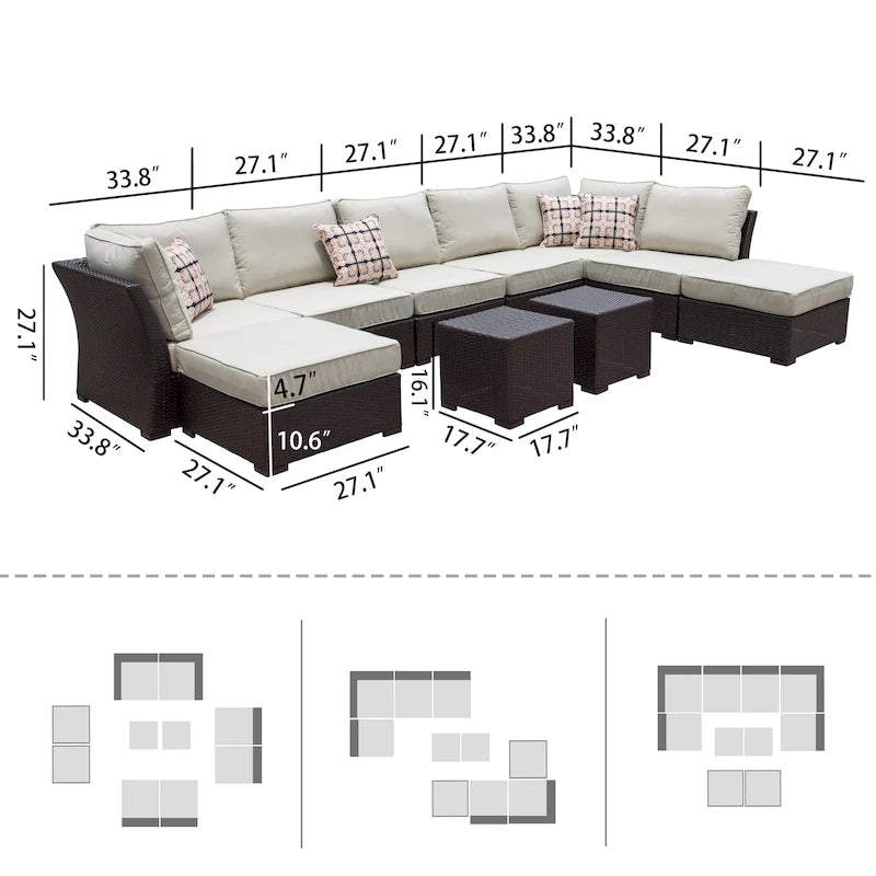 Corvus Oreanne 10-piece Brown Wicker Patio Furniture Set
