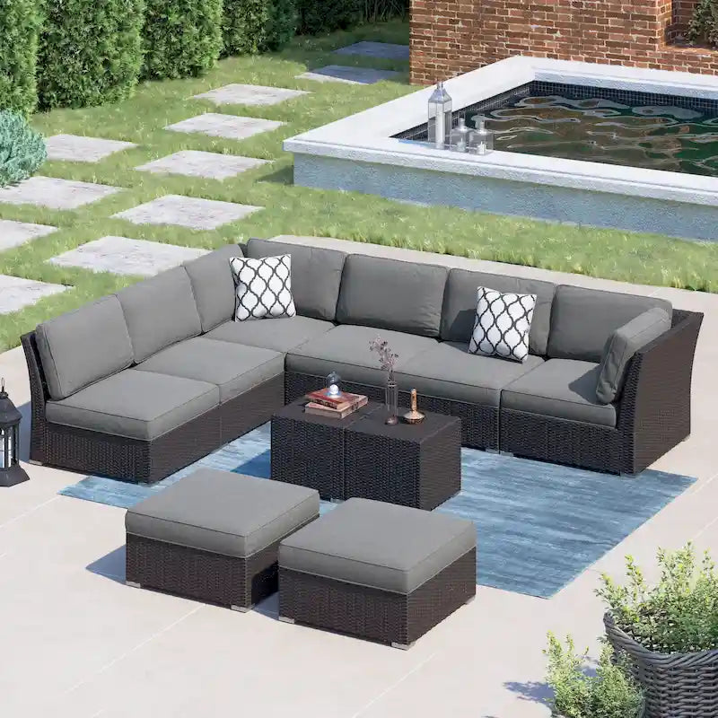 Set di mobili da giardino Corvus Oreanne da 10 pezzi in vimini marrone