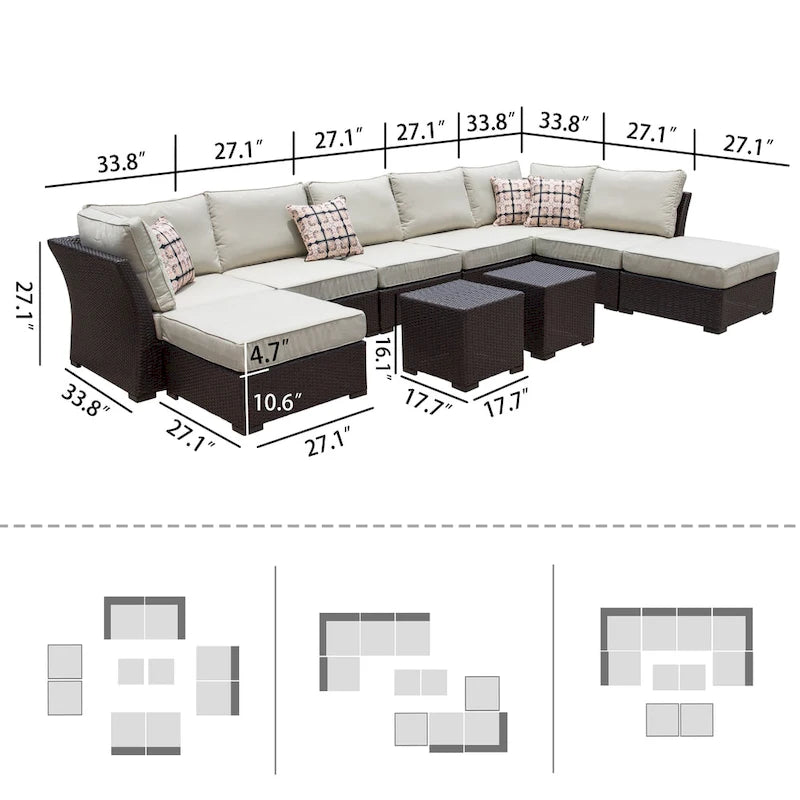 Corvus Oreanne 10-piece Brown Wicker Patio Furniture Set