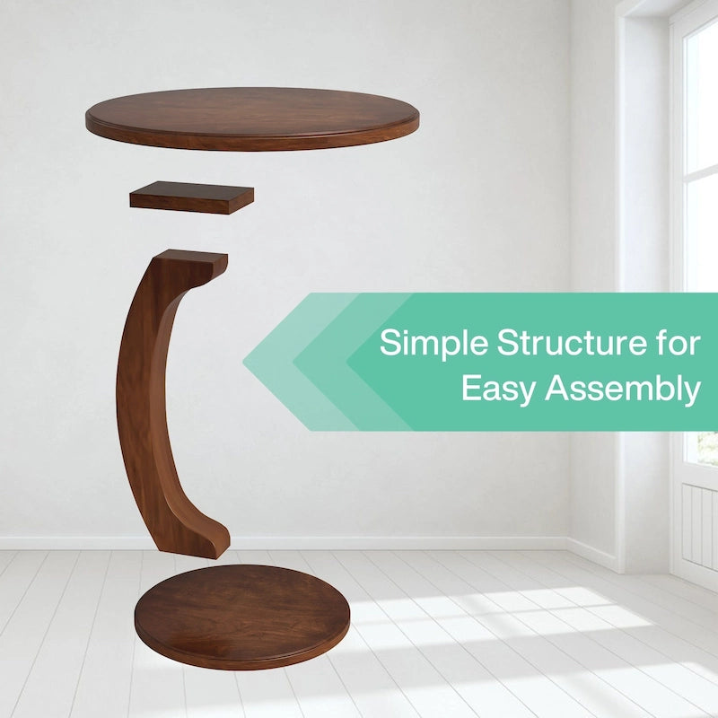 Round End Table, Wood C-Shaped Side Table, Vintage Couch Side Table