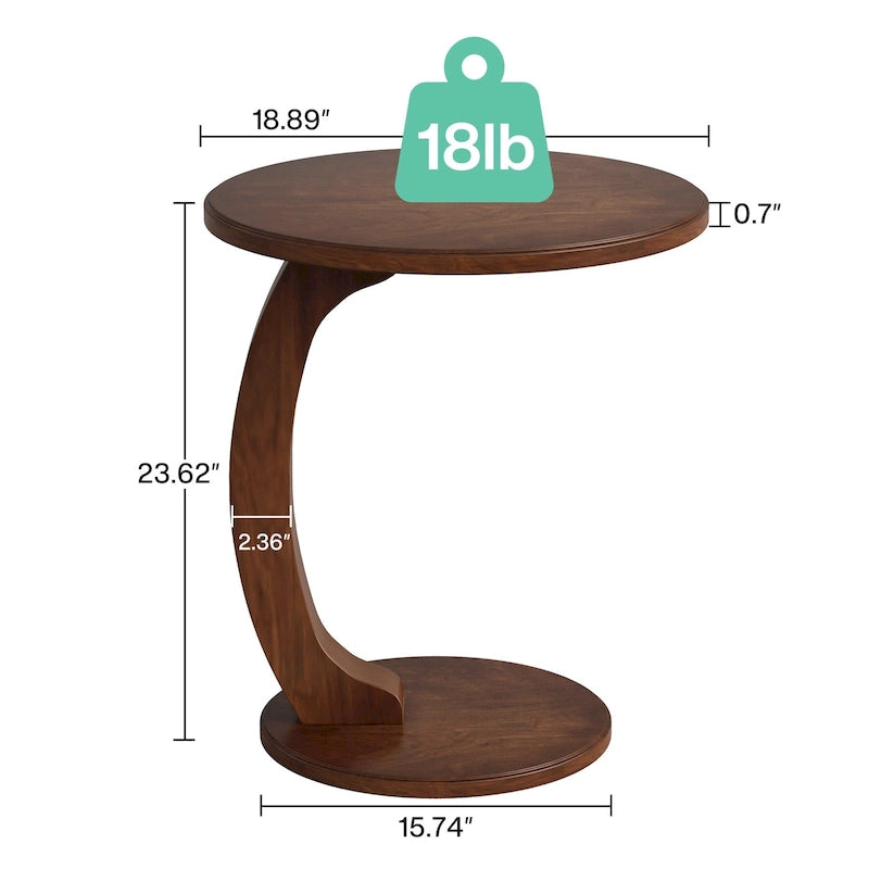 Round End Table, Wood C-Shaped Side Table, Vintage Couch Side Table