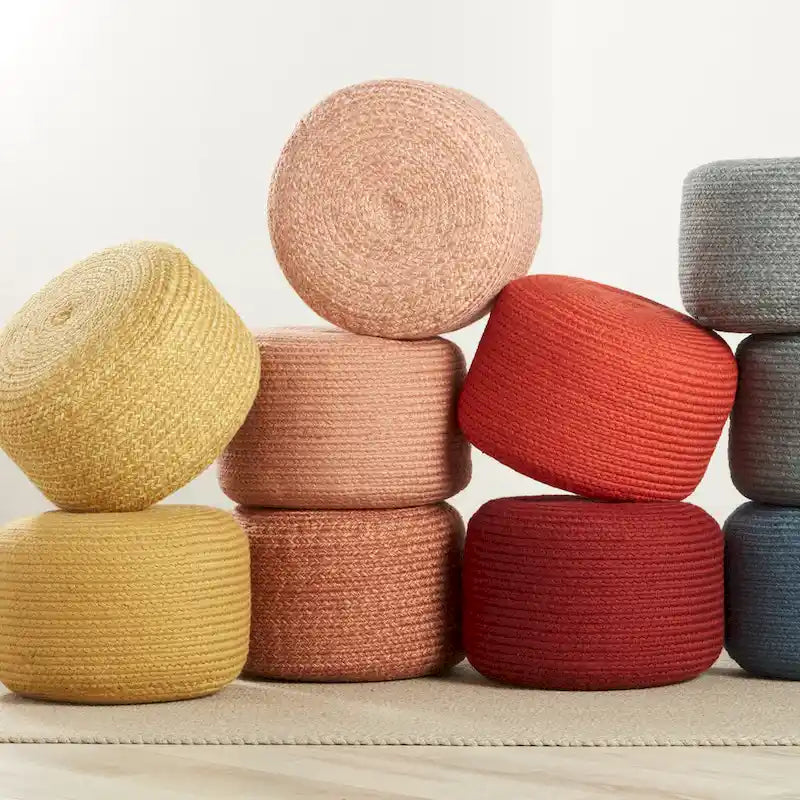 Jaipur Living Saba Solar Round Indoor/Outdoor Polyester Pouf Ottoman/Foot Stool - 18X18X12