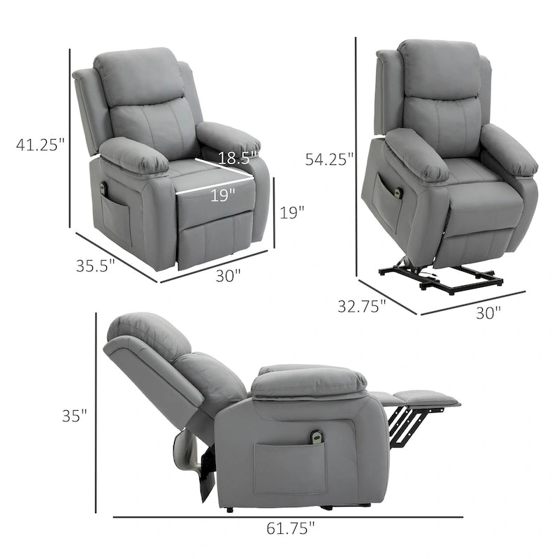 HOMCOM Living Room Power Lift Chair, PU Leather Electric Recliner Sofa Chair for Elderly with Remote Control