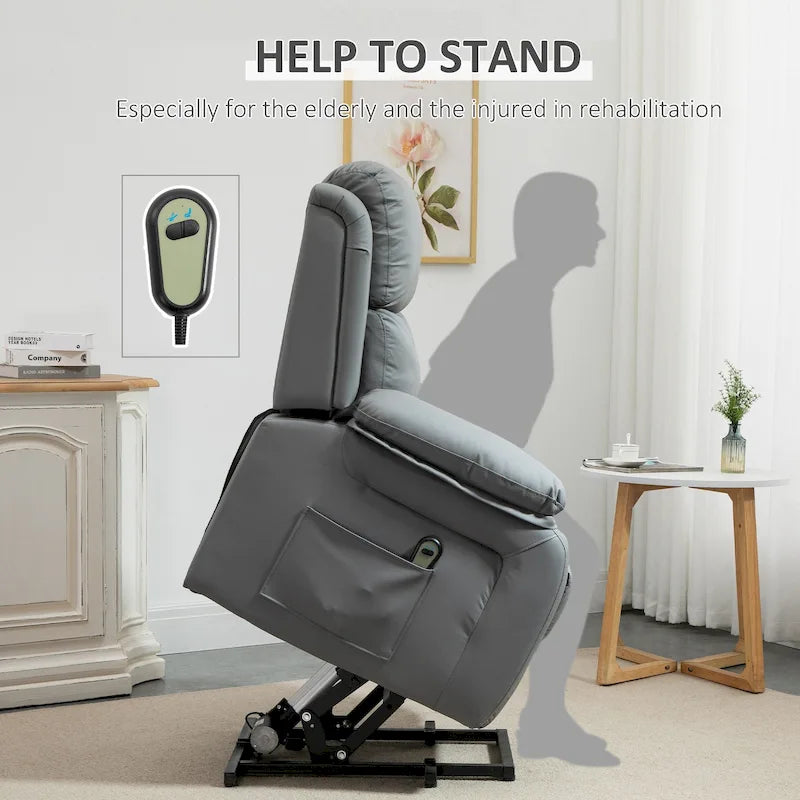 HOMCOM Living Room Power Lift Chair, PU Leather Electric Recliner Sofa Chair for Elderly with Remote Control
