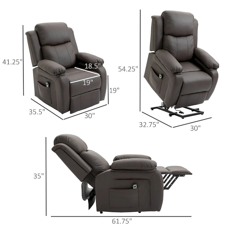 HOMCOM Living Room Power Lift Chair, PU Leather Electric Recliner Sofa Chair for Elderly with Remote Control