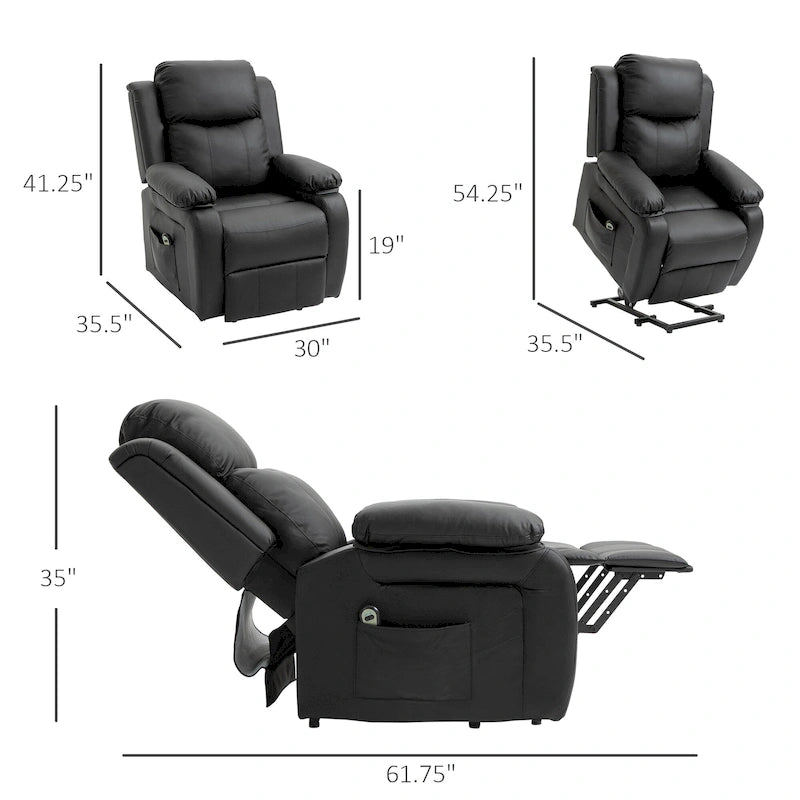 HOMCOM Living Room Power Lift Chair, PU Leather Electric Recliner Sofa Chair for Elderly with Remote Control