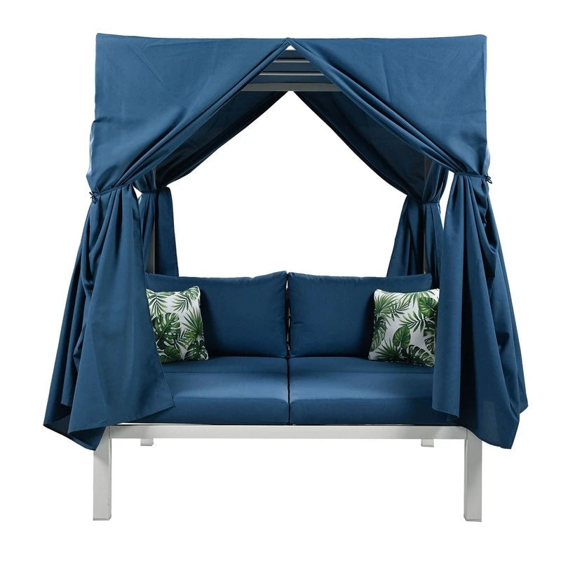 Outdoor Patio Sunbed Daybed with Curtains,Suitable for Garden,Swiming Pool