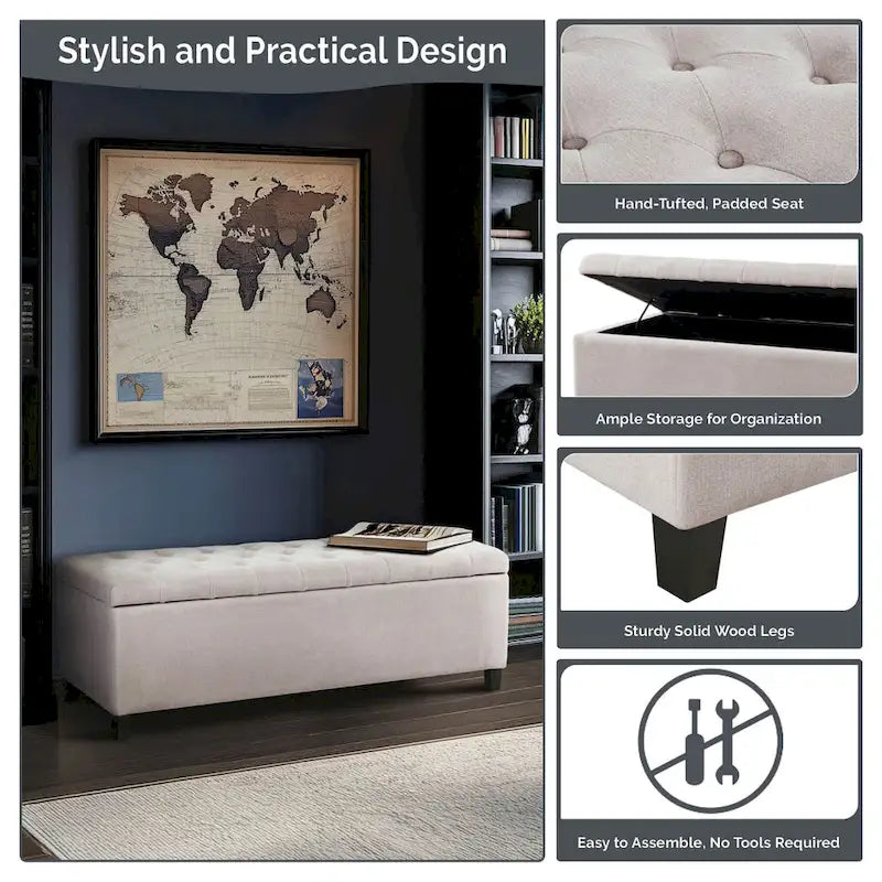 Madison Park Sasha Tufted Top Upholstered Storage Bench