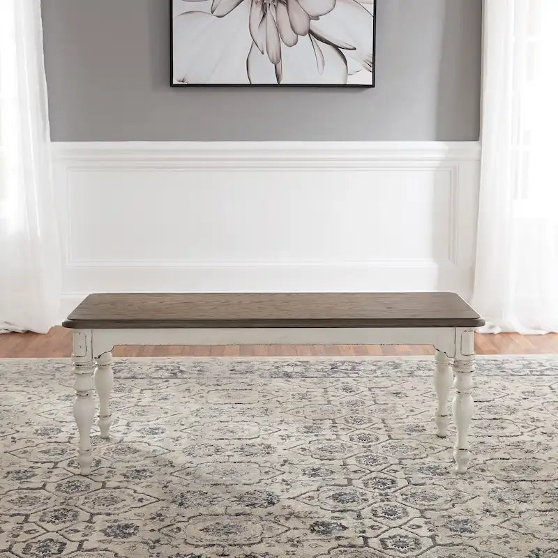 Magnolia Manor Antique White Weathered Bark 6 Piece Leg Table Set