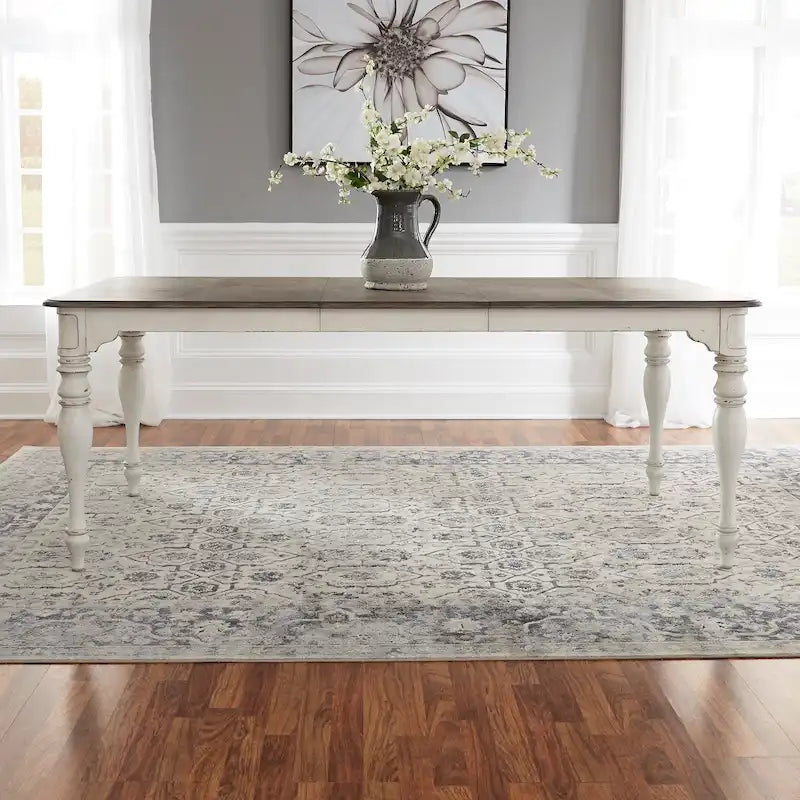 Magnolia Manor Antique White Weathered Bark 6 Piece Leg Table Set