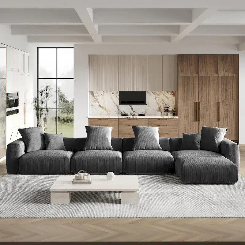 180 Leathaire Upholstered Sofa Modular Sectional Sofa with Ottoman