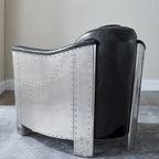 Art Leon IndustrIal Retro Top Grain Leather & Aluminum Accent Chair