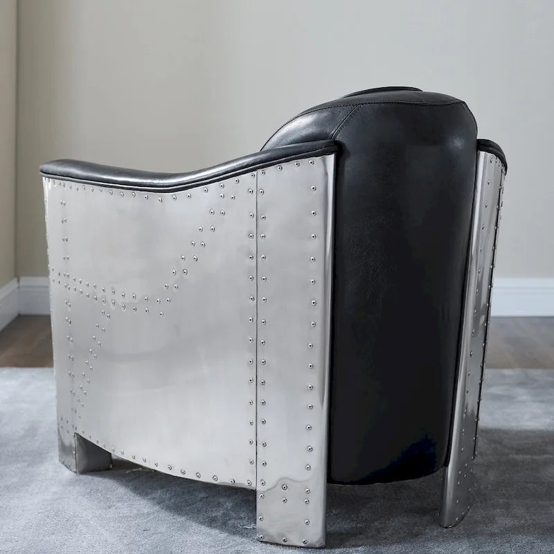 Art Leon IndustrIal Retro Top Grain Leather & Aluminum Accent Chair