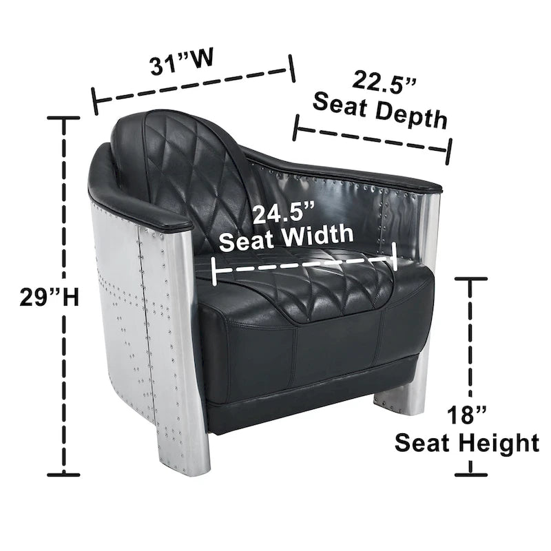 Art Leon IndustrIal Retro Top Grain Leather & Aluminum Accent Chair