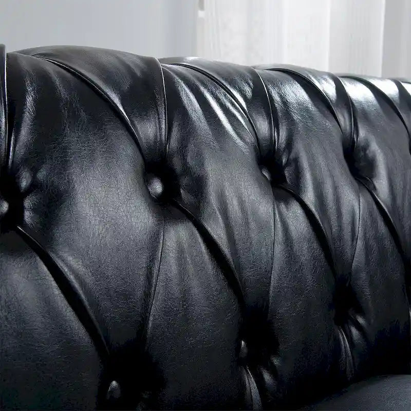 84.65 Chesterfield Tufted Faux Leather Sofa with Rolled Arms