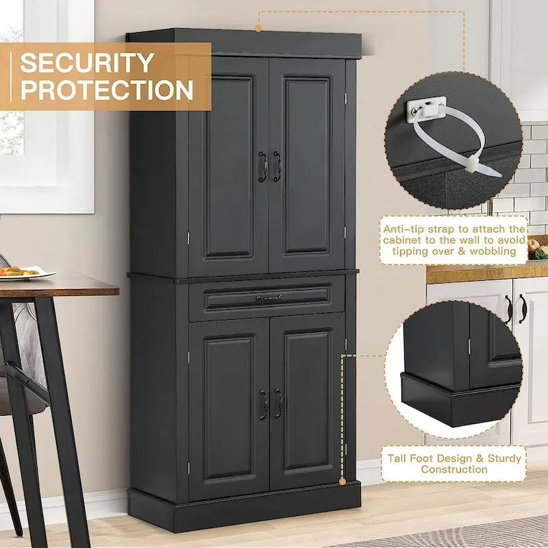 EROMMY 71 Freestanding Kitchen Pantry Cabinet, Tall Storage Cabinet with Drawer and Adjustable Shelves, 2-Door Floor Cupboard