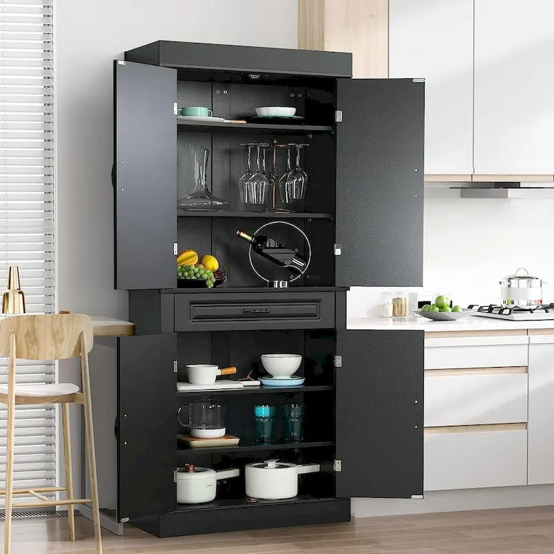 EROMMY 71 Freestanding Kitchen Pantry Cabinet, Tall Storage Cabinet with Drawer and Adjustable Shelves, 2-Door Floor Cupboard
