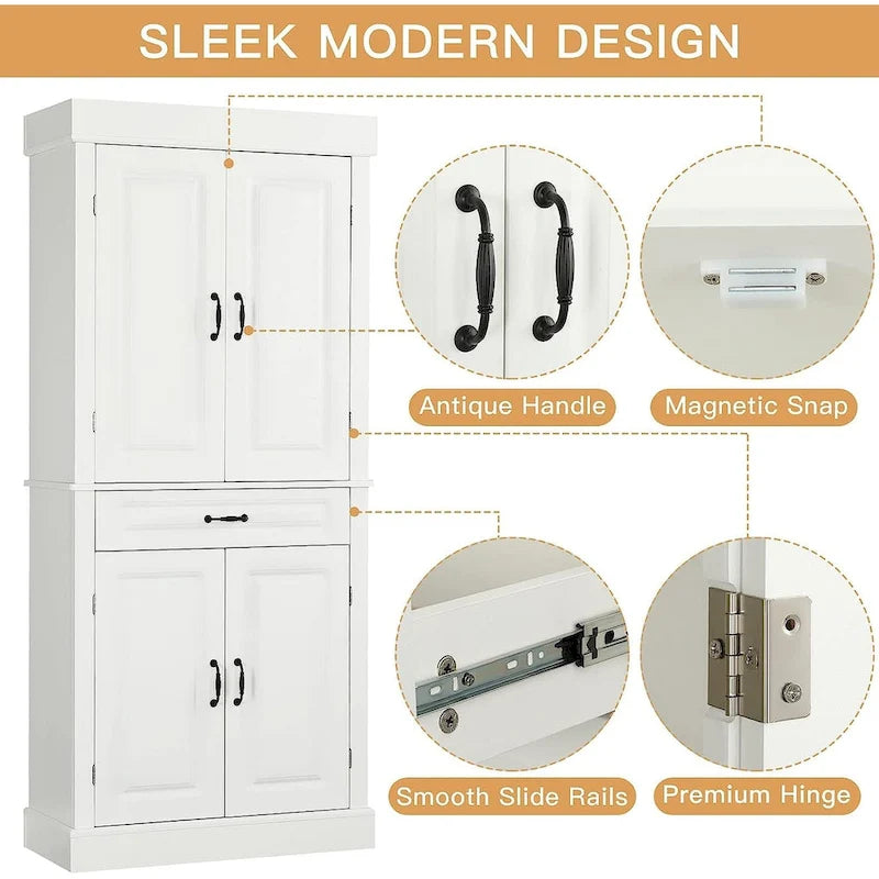 EROMMY 71 Freestanding Kitchen Pantry Cabinet, Tall Storage Cabinet with Drawer and Adjustable Shelves, 2-Door Floor Cupboard