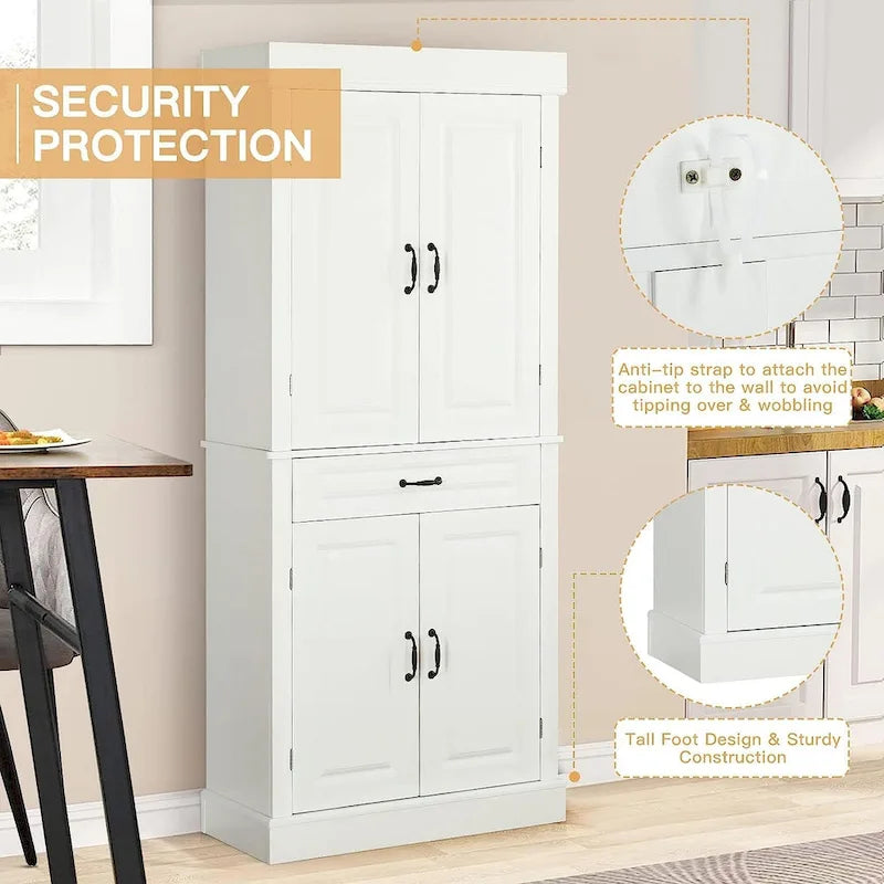 EROMMY 71 Freestanding Kitchen Pantry Cabinet, Tall Storage Cabinet with Drawer and Adjustable Shelves, 2-Door Floor Cupboard