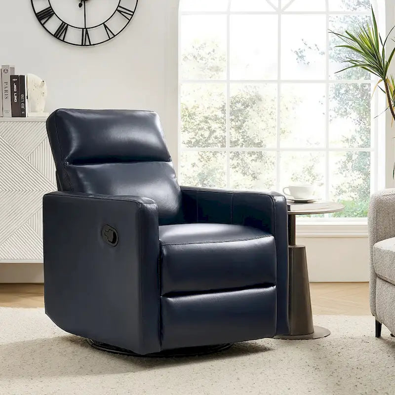 Josefa Modern Genuine Leather Swivel Rocker Recliner by Hulala Home