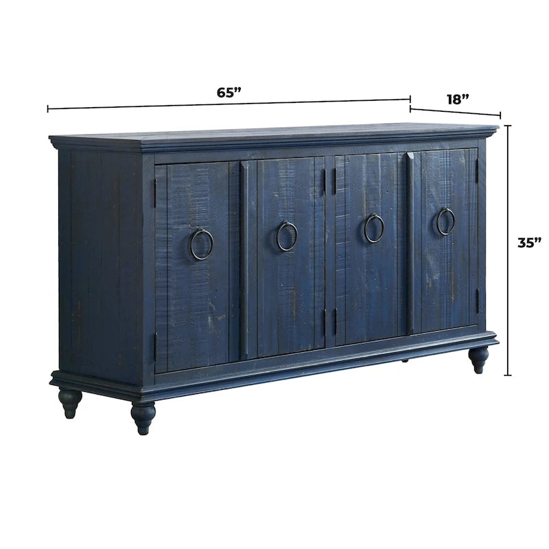 Central Park 65-inch Solid Wood 4-door TV Stand Console - 35 inches high x 65 inches wide x 18 inches deep