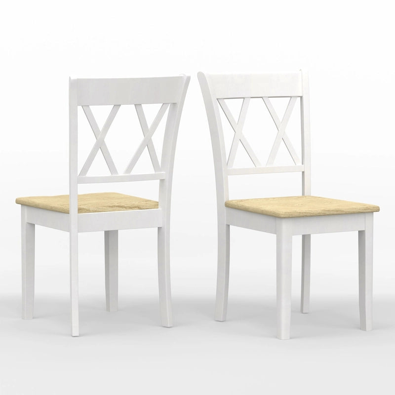5-Piece Dining Set, 42 Round Drop-Leaf Table and Double X-Back Chairs