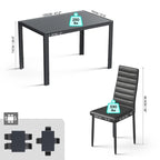5 Pieces Glass Dining Table Set, 4 Person Modern Home Kitchen Chairs with High Back PU Leather Dining Chairs