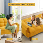 75.39 INCH Futon Sofa Bed, Convertible Folding Futon Couch Recliner Lounge For Living Room With 2 Pillow/Armrest