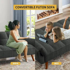 75.39 INCH Futon Sofa Bed, Convertible Folding Futon Couch Recliner Lounge For Living Room With 2 Pillow/Armrest