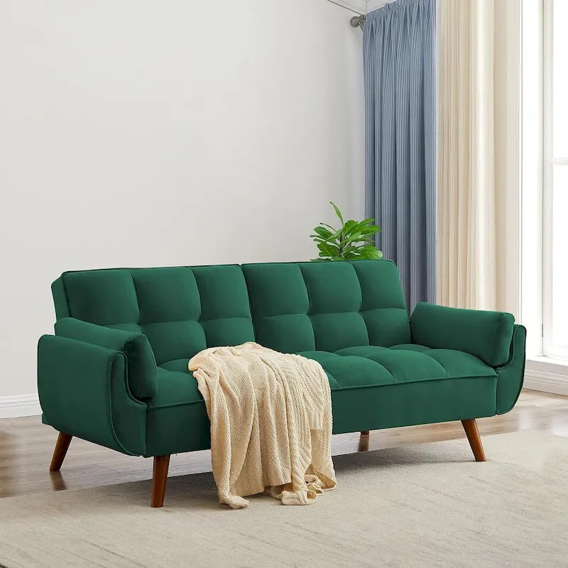 75.39 INCH Futon Sofa Bed, Convertible Folding Futon Couch Recliner Lounge For Living Room With 2 Pillow/Armrest