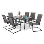 7/8-Piece Patio Dining Set including 60x38 Slatted Metal Table with 1.56 Umbrella Hole and 6 Spring Motion Chairs