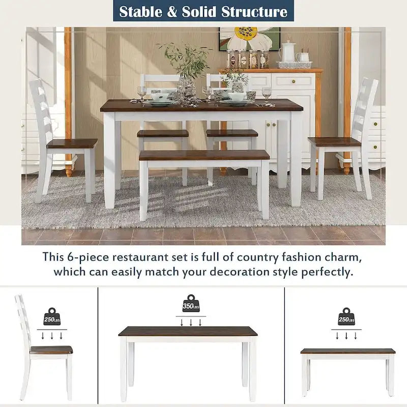 6-Piece Dining Room Table Set with 4 Chairs & a Bench
