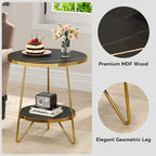 Round End Table, 2 Tier Wood Sofa Side Table for Living Room Bedroom