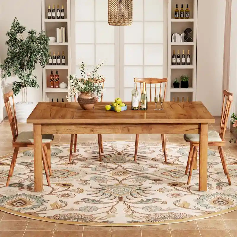 70.86 Wood Dining Table for 6-8 People with Thickened Solid Wood Legs