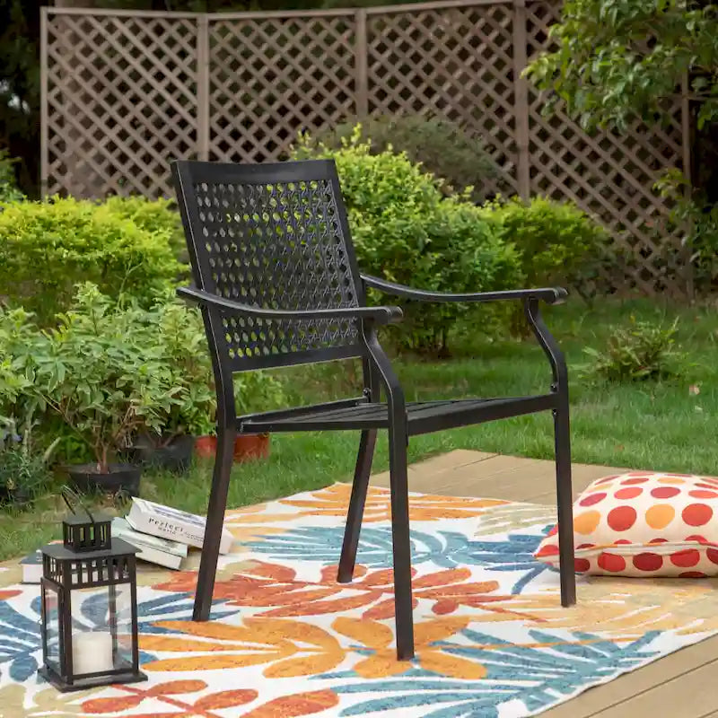 7-Piece Patio E-coating Dining Set of 6 Stackable Chairs & 1 Metal Dining Table