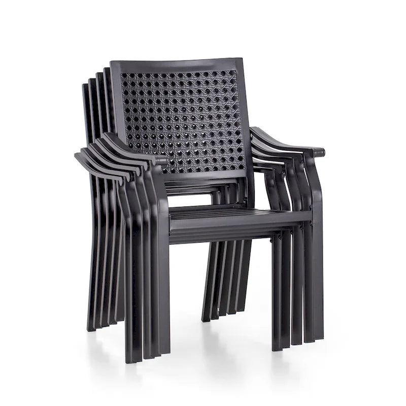 7-Piece Patio E-coating Dining Set of 6 Stackable Chairs & 1 Metal Dining Table