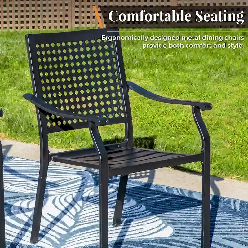 7-Piece Patio E-coating Dining Set of 6 Stackable Chairs & 1 Metal Dining Table