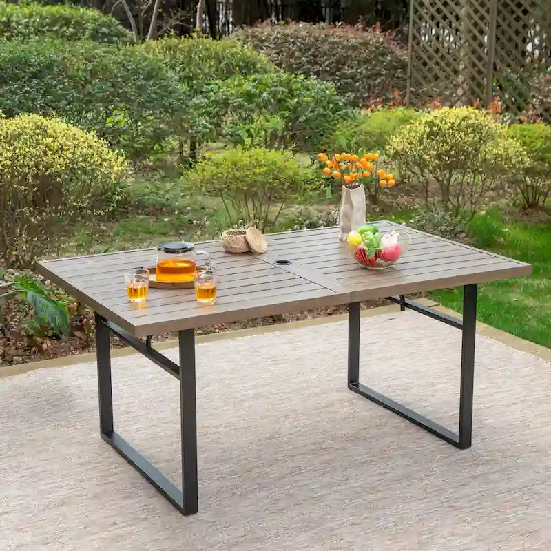7-Piece Patio E-coating Dining Set of 6 Stackable Chairs & 1 Metal Dining Table