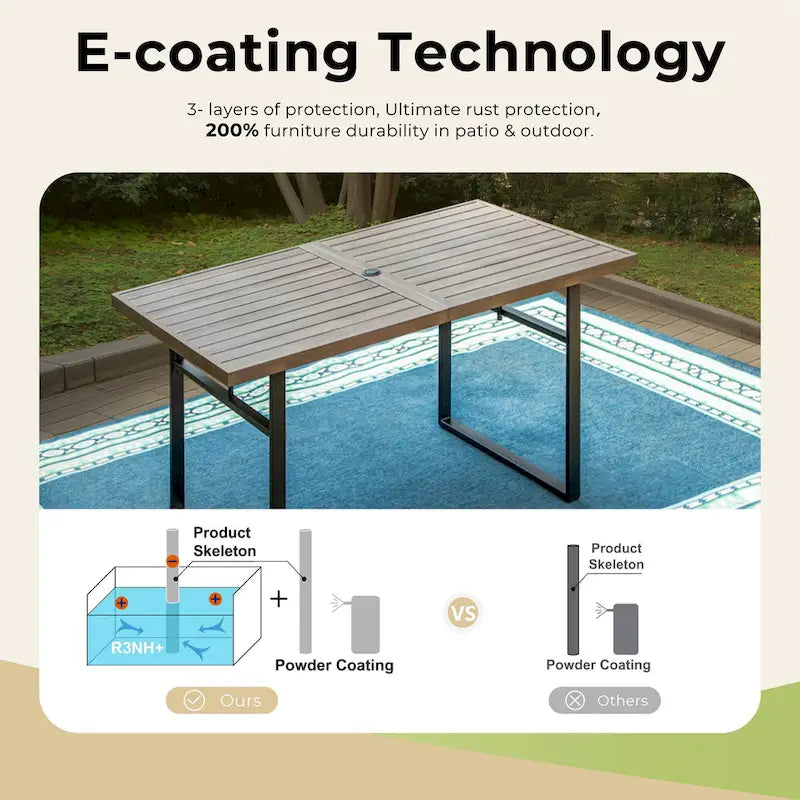 7-Piece Patio E-coating Dining Set of 6 Stackable Chairs & 1 Metal Dining Table