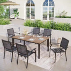 7-Piece Patio E-coating Dining Set of 6 Stackable Chairs & 1 Metal Dining Table