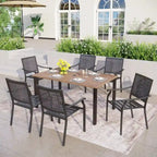 7-Piece Patio E-coating Dining Set of 6 Stackable Chairs & 1 Metal Dining Table
