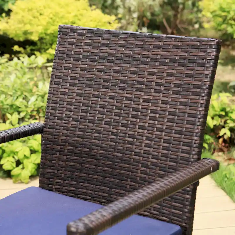 MAISON ARTS 7-Piece Patio Dining Set Printed Wood-grain Table & Rattan Dining Chairs