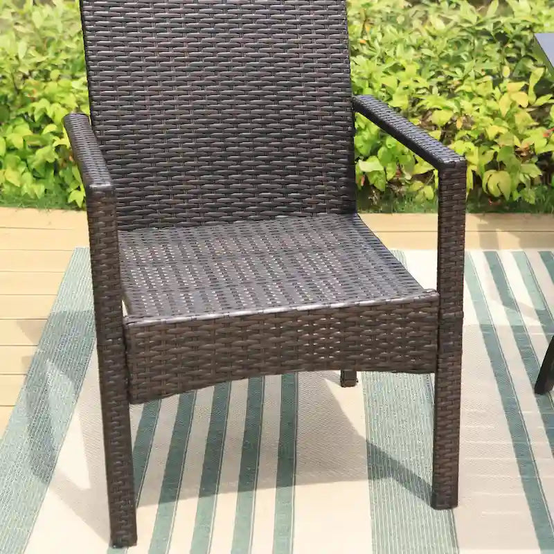 MAISON ARTS 7-Piece Patio Dining Set Printed Wood-grain Table & Rattan Dining Chairs