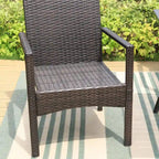 MAISON ARTS 7-Piece Patio Dining Set Printed Wood-grain Table & Rattan Dining Chairs