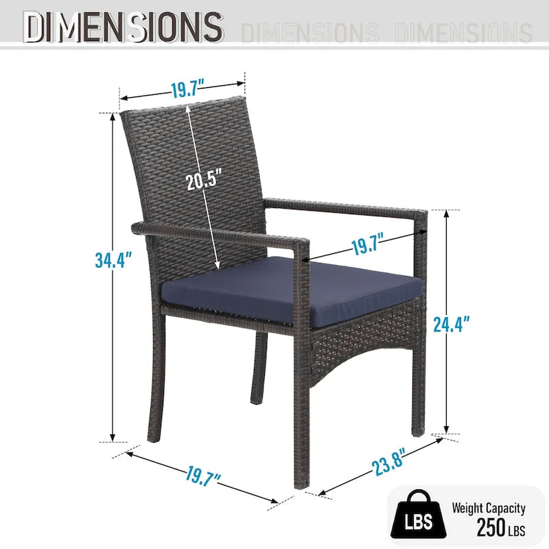 MAISON ARTS 7-Piece Patio Dining Set Printed Wood-grain Table & Rattan Dining Chairs