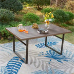 MAISON ARTS 7-Piece Patio Dining Set Printed Wood-grain Table & Rattan Dining Chairs