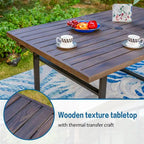 MAISON ARTS 7-Piece Patio Dining Set Printed Wood-grain Table & Rattan Dining Chairs