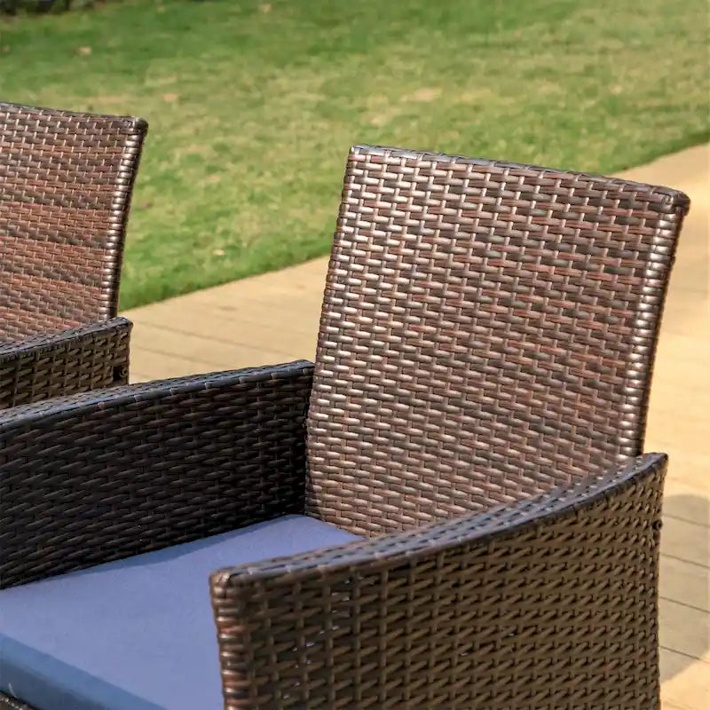 MAISON ARTS 7-Piece Patio Dining Set Printed Wood-grain Table & Rattan Dining Chairs