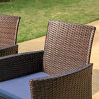 MAISON ARTS 7-Piece Patio Dining Set Printed Wood-grain Table & Rattan Dining Chairs