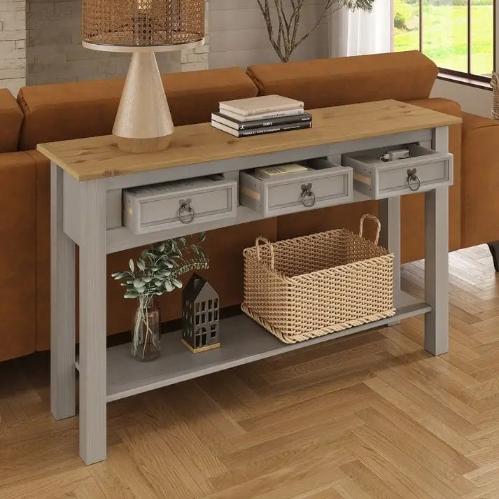 Wood Hall Table Console 3 Drawers Corona